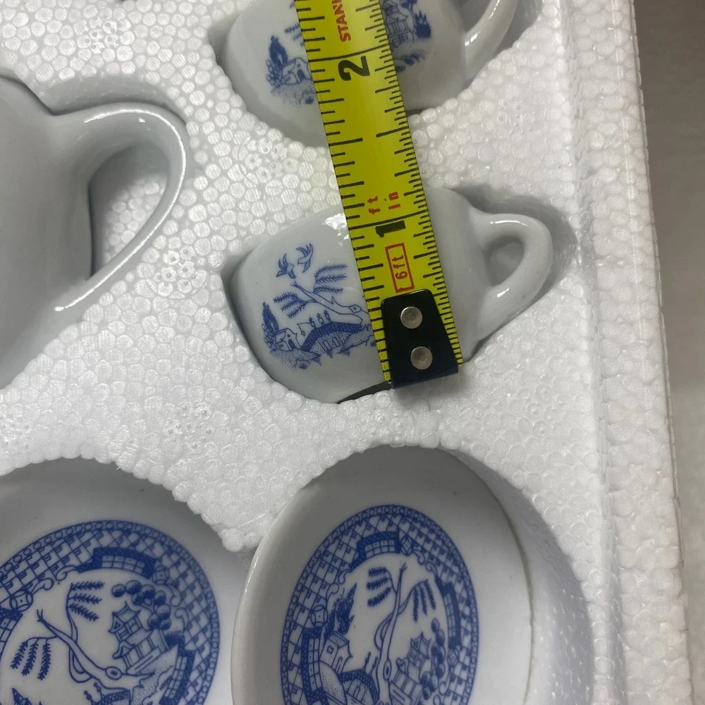 Vintage Mini Blue Willow Play Tea Set Porcelain Dollhouse Playhouse New In‎ Box